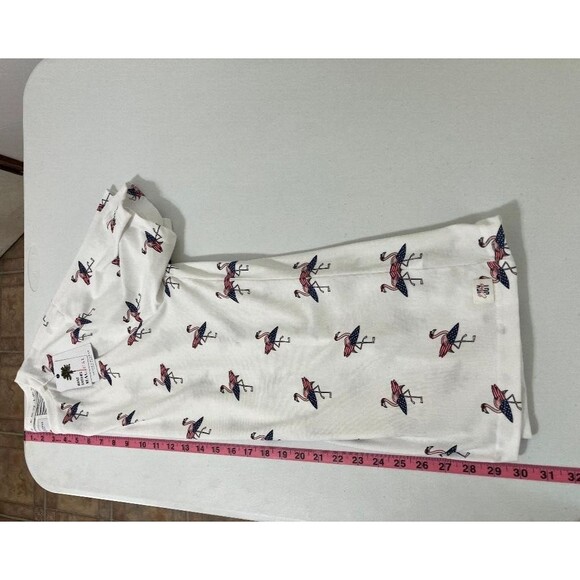 New Denim & Flower Woman's White Flamingo Surfboard Shirt American Flag USA  XL - Picture 9 of 10